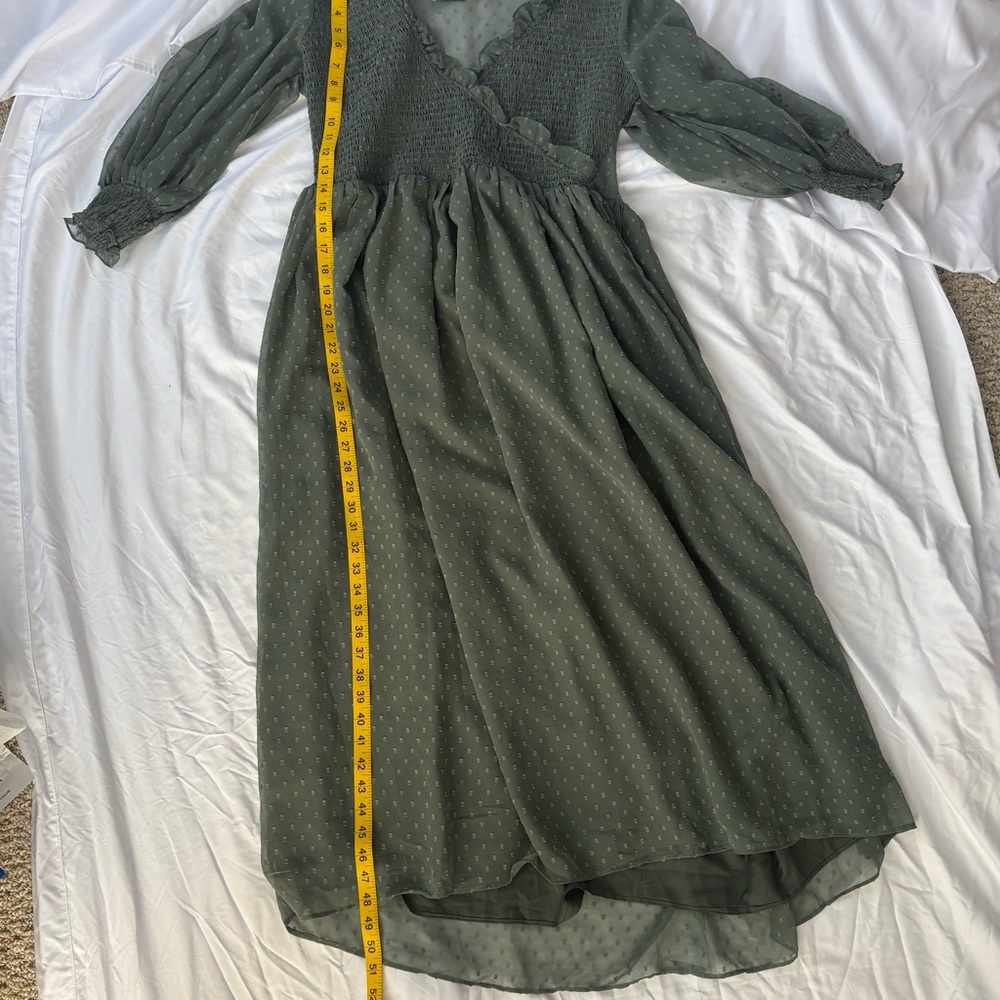 ASOS | ASOS Design Green Long Sleeve MIDI Dress Cuffed Sleeves Sz US 12 - Picture 4 of 5